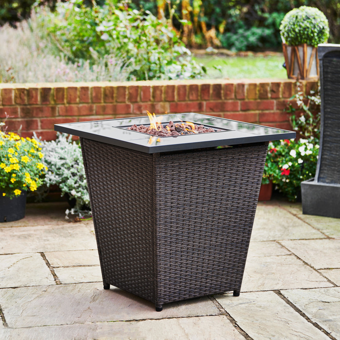 Teamson home Wicker Propane Outdoor Fireplace Dark Brown/Black 73cm H X 76cm W X 76cm D
